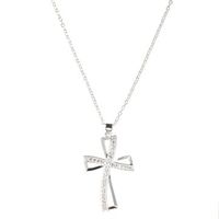 Silver Hollow Cross Crystal Necklace