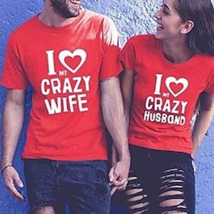 Couple Tshirt Heart LOVE 1pc Couple's Men's Women's T shirt Tee Crew Neck Red  White Valentine's Day Daily Short Sleeve Print Fashion Casual Lightinthebox