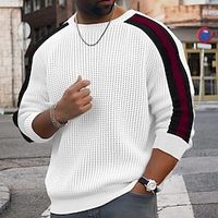 Men's Sweater Pullover Ribbed Knit Knitted Color Block Crew Neck Keep Warm Modern Contemporary Daily Wear Going out Clothing Apparel Fall  Winter Black White S M L miniinthebox - thumbnail