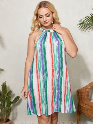 YOINS Plus Size Halter Striped Sleeveless Midi Dress YOINS Plus Size Halter Striped Sleeveless Midi Dress
