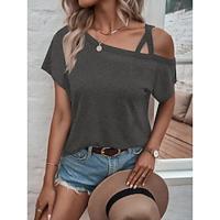 T shirt Tee Women's Black Dark Gray Plain Cold Shoulder Street Daily Fashion One Shoulder Regular Fit S Lightinthebox