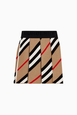 Pleated Skirt in Icon Stripe Wool Blend Pleated Skirt in Icon Stripe Wool Blend