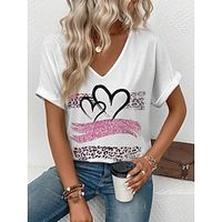 Women's T shirt Tee Heart Valentine's Day Casual White Print Short Sleeve Fashion V Neck Regular Fit Summer Lightinthebox