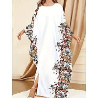 Women's White Dress Casual Dress Floral Split Print Crew Neck Butterfly Sleeve Long Dress Maxi Dress Elegant Hawaiian Party Home Long Sleeve Summer Spring Lightinthebox