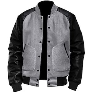 Men's Bomber Jacket Varsity Jacket Outdoor Daily Wear Leather Sleeved Spring   Fall Plain Fashion Streetwear Stand Collar Short Black White Light Grey Dark Gray Jacket miniinthebox