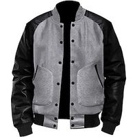 Men's Bomber Jacket Varsity Jacket Outdoor Daily Wear Leather Sleeved Spring   Fall Plain Fashion Streetwear Stand Collar Short Black White Light Grey Dark Gray Jacket miniinthebox - thumbnail