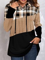 Casual Check Panel Hooded Long Sleeve Sweatshirt