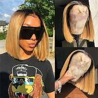 Honey Blonde Bob Wig #1B27 Color Straight Short Bob Wig 13x4 Lace Front Human Hair Wigs Brazilian Straight Glueless Lace Wigs Pre Plucked for Black Women Lightinthebox - thumbnail