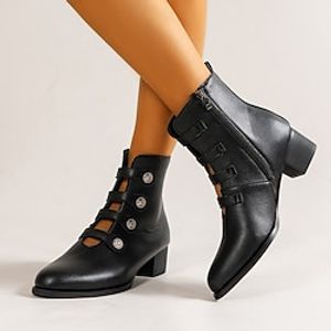 Women's Boots Plus Size Booties Ankle Boots Outdoor Daily Booties Ankle Boots Winter Chunky Heel Pointed Toe Vintage Casual Minimalism PU Lace-up Black miniinthebox