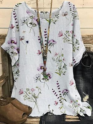 Round Neck Casual Loose Floral Print Short Sleeve Blouse Round Neck Casual Loose Floral Print Short Sleeve Blouse