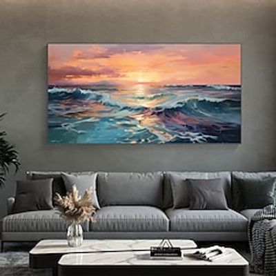 Handmade Oil Painting Canvas Wall Art Decor Original Seascape Art Sunset for Home Decor With Stretched FrameWithout Inner Frame Painting miniinthebox Handmade Oil Painting Canvas Wall Art Decor Original Seascape Art Sunset for Home Decor With Stretched FrameWithout Inner Frame Painting miniinthebox
