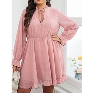 Women's Plus Size Party Dress Wedding Guest Dress Pink Dress Mini Dress Pink Long Sleeve Pure Color Lace up Spring Fall Winter V Neck Fashion Winter Dress Evening Party Wedding Guest 2023 XL XXL 3XL Lightinthebox