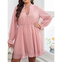 Women's Plus Size Party Dress Wedding Guest Dress Pink Dress Mini Dress Pink Long Sleeve Pure Color Lace up Spring Fall Winter V Neck Fashion Winter Dress Evening Party Wedding Guest 2023 XL XXL 3XL Lightinthebox - thumbnail