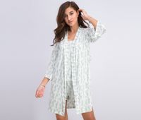 Womens 3 pc Pajamas Set  Green/White - thumbnail
