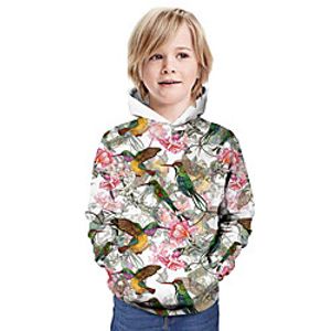 Kids Boys' Hoodie  Sweatshirt Long Sleeve 3D Print Floral Bird Animal Print White Children Tops Summer Active Daily Wear Regular Fit 3-13 Years Lightinthebox