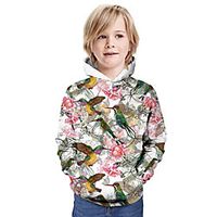 Kids Boys' Hoodie  Sweatshirt Long Sleeve 3D Print Floral Bird Animal Print White Children Tops Summer Active Daily Wear Regular Fit 3-13 Years Lightinthebox - thumbnail