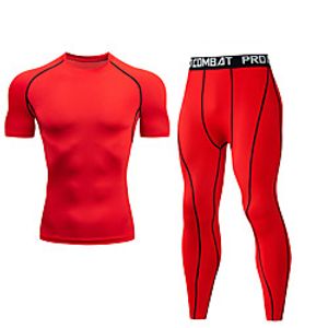 Men's 2 Piece Activewear Set Workout Outfits Compression Suit Athleisure 2pcs Summer Short Sleeve Elastane Moisture Wicking Quick Dry Breathable Gym Workout Running Active Training Jogging Exercise Lightinthebox