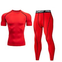 Men's 2 Piece Activewear Set Workout Outfits Compression Suit Athleisure 2pcs Summer Short Sleeve Elastane Moisture Wicking Quick Dry Breathable Gym Workout Running Active Training Jogging Exercise Lightinthebox - thumbnail