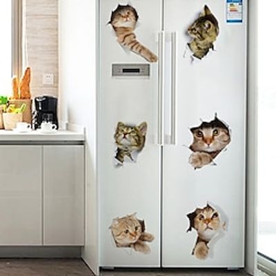 2PCS Cute Little Cat Broken Wall Hole Wall Stickers Self-Adhesive Living Room Refrigerator Stickers Toilet Lid Sticker. Lightinthebox