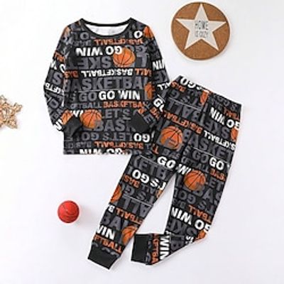 Boys 3D Basketball Pajama Set Long Sleeve 3D Print Fall Winter Active Cool Daily Polyester Kids 3-12 Years Crew Neck Home Causal Indoor Regular Fit Lightinthebox