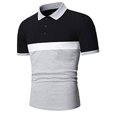Men's Polo Other Prints Color Block Short Sleeve Casual Tops Black  Gray Lightinthebox