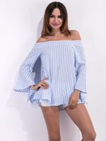 Stripe Off-shoulder Irregular Long Horn Sleeve Blouses For Women