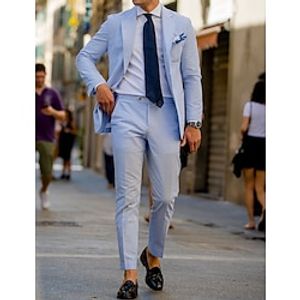 Light Blue Men's Seersucker Wedding Suits Spring Summer Suits Striped 2 Piece Fashion Plus Size Single-Breasted Two-buttons 2023 miniinthebox