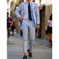 Light Blue Men's Seersucker Wedding Suits Spring Summer Suits Striped 2 Piece Fashion Plus Size Single-Breasted Two-buttons 2023 miniinthebox