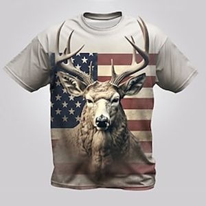 Graphic Elk National Flag Daily Retro Vintage Casual Men's 3D Print T shirt Tee Sports Outdoor Holiday Going out T shirt Brown Khaki Short Sleeve Crew Neck Shirt Spring  Summer Clothing Apparel S M Lightinthebox