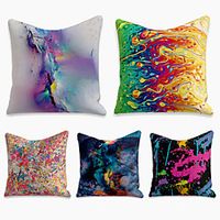 5 pcs Linen Pillow Cover, Abstract Square Zipper Polyester Traditional Classic miniinthebox - thumbnail