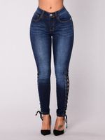 Women High Waist Bandage Denim Pants