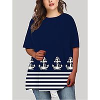 Women's Plus Size Dress T Shirt Dress Tee Dress Short Mini Dress Half Sleeve Striped Graphic Print Basic Fall Spring Summer Navy Blue XL XXL 3XL 4XL 5XL Lightinthebox - thumbnail
