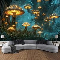 Blacklight Tapestry UV Reactive Glow in the Dark Trippy Misty Mushroom Forest Hanging Tapestry Wall Art Mural for Living Room Bedroom Lightinthebox