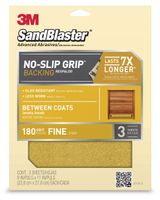 3M Pack of 3, 9 X 11 inch, 180 Grit Sandpaper