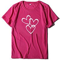 Women's Valentine's Day Painting Couple T shirt Heart Print Round Neck Basic Tops Green Blue Pink miniinthebox - thumbnail