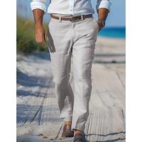 Men's Linen Pants Trousers Summer Pants Beach Pants Straight Leg Plain Comfort Outdoor Casual Daily Streetwear Stylish White Navy Blue Lightinthebox - thumbnail