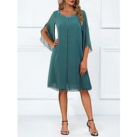 Women's Casual Dress Chiffon Dress Plain Dress Midi Dress Sequins Layered Daily Date Going out Fashion Elegant Crew Neck 34 Length Sleeve 2023 Loose Fit Dark Green Color S M L XL XXL Size Lightinthebox - thumbnail