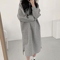 Women's Hoodie Dress Winter Dress Midi Dress Light gray Long Sleeve Pure Color Split Winter Fall Hooded Casual Fall Dress Loose Fit 2022 One-Size Lightinthebox - thumbnail