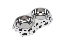 Melamine Cow Pattern Stainless Steel bowl with anti slip circle on the bottom Volume For Cats And Dogs 160X2ML