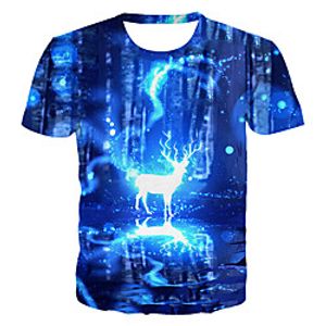 Men's T shirt Graphic 3D Animal Plus Size Print Short Sleeve Daily Tops Basic Exaggerated Round Neck Blue / Club miniinthebox