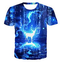 Men's T shirt Graphic 3D Animal Plus Size Print Short Sleeve Daily Tops Basic Exaggerated Round Neck Blue / Club miniinthebox - thumbnail