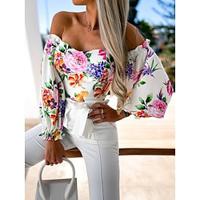 Women's Shirt Blouse Floral Vacation Going out Print Puff Sleeve Black Long Sleeve Casual Off Shoulder Spring Summer Lightinthebox