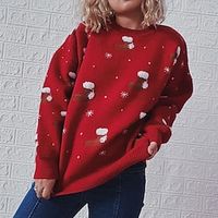 Women's Pullover Sweater Jumper Christmas Sweaters Crew Neck Chunky Knit Polyester Embroidery Knitted Spring Fall Winter Regular School Christmas Daily Fashion Daily Vintage Style Long Sleeve miniinthebox - thumbnail