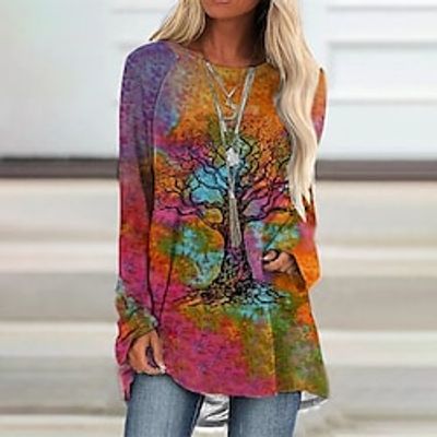 Women's Shift Dress Short Mini Dress Green White Purple Brown Long Sleeve Floral Print Color Gradient Print Spring Summer Crew Neck Stylish Casual 2022 S M L XL XXL 3XL miniinthebox