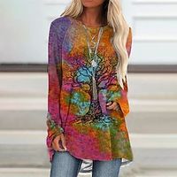 Women's Shift Dress Short Mini Dress Green White Purple Brown Long Sleeve Floral Print Color Gradient Print Spring Summer Crew Neck Stylish Casual 2022 S M L XL XXL 3XL miniinthebox - thumbnail