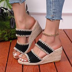 Women's Sandals Slippers Wedge Sandals Daily Wedge Peep Toe Minimalism Cloth Loafer Almond Black Lightinthebox