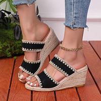 Women's Sandals Slippers Wedge Sandals Daily Wedge Peep Toe Minimalism Cloth Loafer Almond Black Lightinthebox