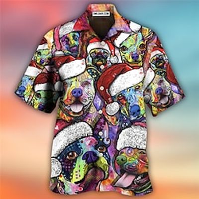 Dog Casual Men's Shirt Outdoor Christmas Street Fall Turndown Short Sleeve Burgundy S M L Shirt Lightinthebox
