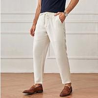 Men's Linen Pants Trousers Summer Pants Beach Pants Pocket Drawstring Elastic Waist Plain Comfort Breathable Daily Holiday Vacation Hawaiian Boho White Lightinthebox