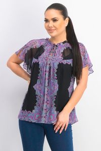 Womens Paisley-Print Flutter Top  Black Combo